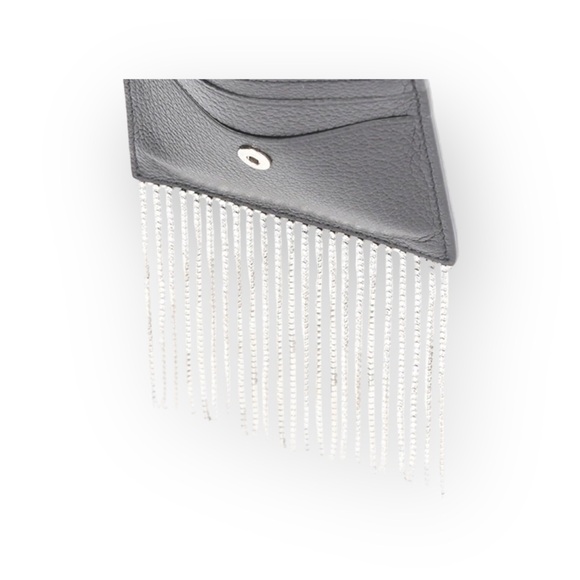 new Rebecca Minkoff ᯾ Leather Crystal Fringe Card Case Chain Handbag ᯾ Steel ᯾ - Picture 13 of 16